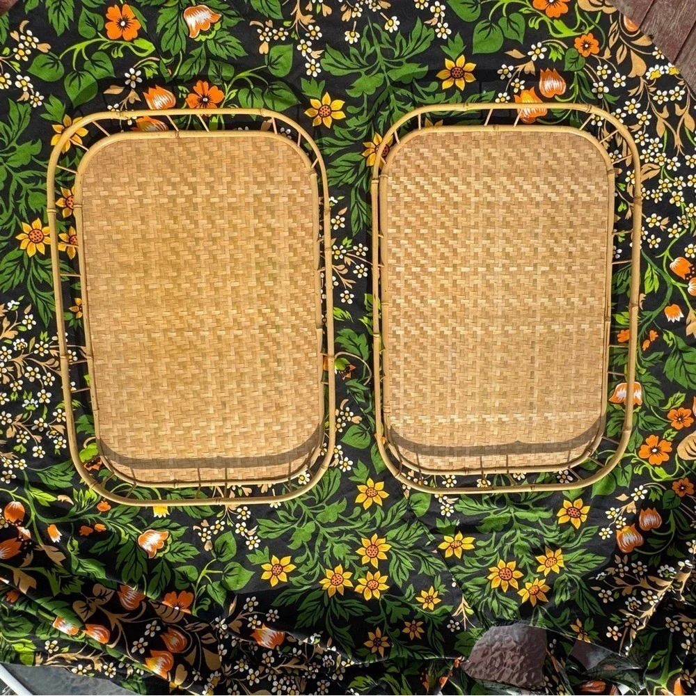Woven Rattan Serving Tray Natural Straw Color Boho Vintage Styling (6 Available)